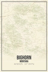 Retro US city map of Bighorn, Montana. Vintage street map.