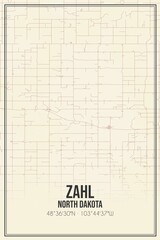 Retro US city map of Zahl, North Dakota. Vintage street map.