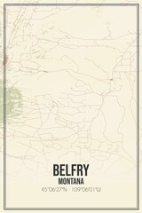 Retro US city map of Belfry, Montana. Vintage street map.