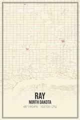 Retro US city map of Ray, North Dakota. Vintage street map.