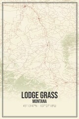 Retro US city map of Lodge Grass, Montana. Vintage street map.