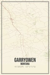 Retro US city map of Garryowen, Montana. Vintage street map.