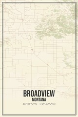 Retro US city map of Broadview, Montana. Vintage street map.