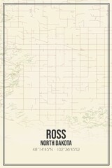 Retro US city map of Ross, North Dakota. Vintage street map.