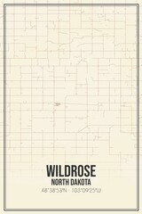 Retro US city map of Wildrose, North Dakota. Vintage street map.