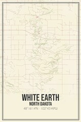 Retro US city map of White Earth, North Dakota. Vintage street map.