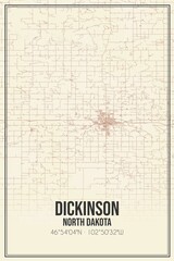 Retro US city map of Dickinson, North Dakota. Vintage street map.