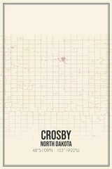 Retro US city map of Crosby, North Dakota. Vintage street map.