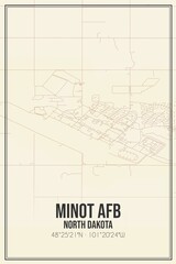 Retro US city map of Minot Afb, North Dakota. Vintage street map.