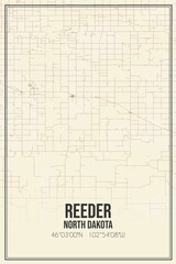 Retro US city map of Reeder, North Dakota. Vintage street map.