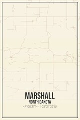 Retro US city map of Marshall, North Dakota. Vintage street map.