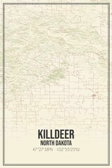 Retro US city map of Killdeer, North Dakota. Vintage street map.