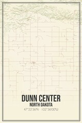 Retro US city map of Dunn Center, North Dakota. Vintage street map.