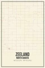 Retro US city map of Zeeland, North Dakota. Vintage street map.