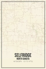 Retro US city map of Selfridge, North Dakota. Vintage street map.
