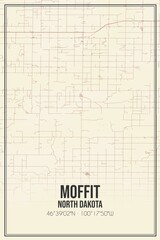 Retro US city map of Moffit, North Dakota. Vintage street map.