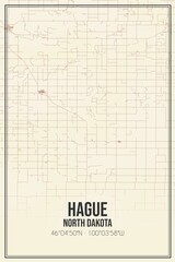 Retro US city map of Hague, North Dakota. Vintage street map.