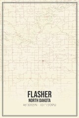 Retro US city map of Flasher, North Dakota. Vintage street map.