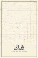 Retro US city map of Tuttle, North Dakota. Vintage street map.