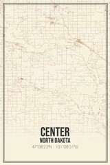 Retro US city map of Center, North Dakota. Vintage street map.