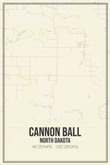 Retro US city map of Cannon Ball, North Dakota. Vintage street map.