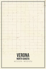 Retro US city map of Verona, North Dakota. Vintage street map.