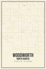 Retro US city map of Woodworth, North Dakota. Vintage street map.