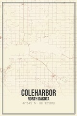 Retro US city map of Coleharbor, North Dakota. Vintage street map.