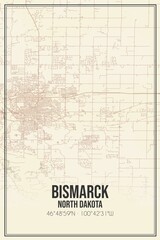 Retro US city map of Bismarck, North Dakota. Vintage street map.
