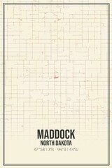 Retro US city map of Maddock, North Dakota. Vintage street map.