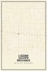 Retro US city map of Leeds, North Dakota. Vintage street map.