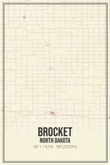 Retro US city map of Brocket, North Dakota. Vintage street map.