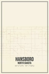 Retro US city map of Hansboro, North Dakota. Vintage street map.