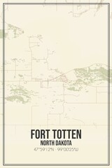 Retro US city map of Fort Totten, North Dakota. Vintage street map.