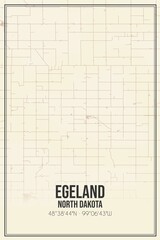 Retro US city map of Egeland, North Dakota. Vintage street map.