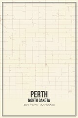Retro US city map of Perth, North Dakota. Vintage street map.