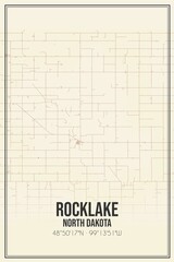 Retro US city map of Rocklake, North Dakota. Vintage street map.