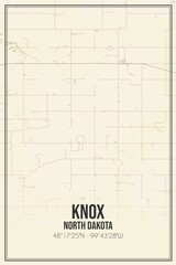 Retro US city map of Knox, North Dakota. Vintage street map.