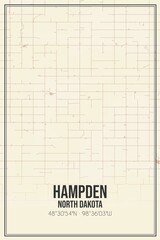 Retro US city map of Hampden, North Dakota. Vintage street map.