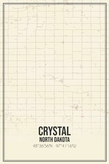 Retro US city map of Crystal, North Dakota. Vintage street map.