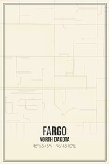 Retro US city map of Fargo, North Dakota. Vintage street map.