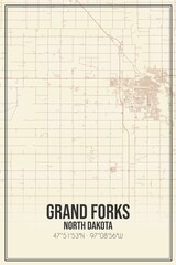 Retro US city map of Grand Forks, North Dakota. Vintage street map.