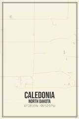 Retro US city map of Caledonia, North Dakota. Vintage street map.