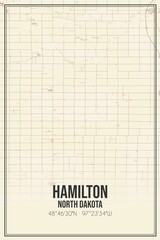 Retro US city map of Hamilton, North Dakota. Vintage street map.