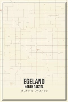 Retro US city map of Egeland, North Dakota. Vintage street map.
