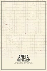 Retro US city map of Aneta, North Dakota. Vintage street map.