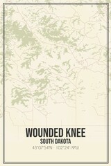 Retro US city map of Wounded Knee, South Dakota. Vintage street map.