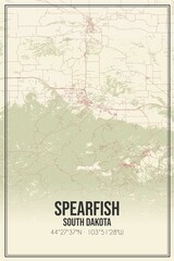 Retro US city map of Spearfish, South Dakota. Vintage street map.