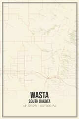 Retro US city map of Wasta, South Dakota. Vintage street map.