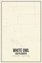 Retro US city map of White Owl, South Dakota. Vintage street map.